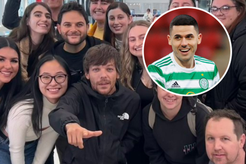 Incredible moment One Direction star Louis Tomlinson is PHOTOBOMBED by Celtic hero Tom Rogic as fans all say same thing