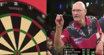 74-year-old Bob Anderson misses board entirely during World Seniors Darts Championship
