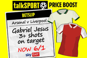 Arsenal v Liverpool: Get Gabriel Jesus to have 3+ shots on target