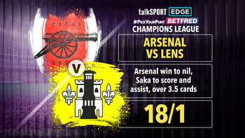 Arsenal vs Lens 18/1 PYP: Arsenal win to nil, Saka to score and assist, over 3.5 cards on Betfred