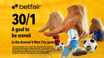 Arsenal vs Man City: Betfair offering 30/1 for a goal to be scored during Sunday's Premier League clash