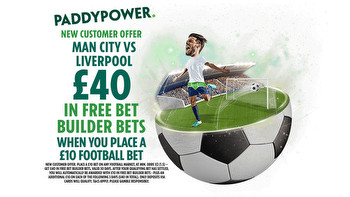 Back our 25/1 Man City vs Liverpool Bet Builder tip, plus get £40 in free bets with Paddy Power