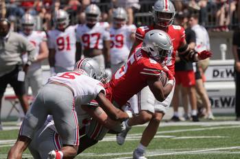 Carnell Tate and Chip Trayanum touchdowns, and offensive line battles: Ohio State offense spring game thoughts