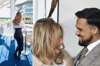 Carol Vorderman cosies up to Gareth Gates and shakes her bum in leather skirt at Cheltenham
