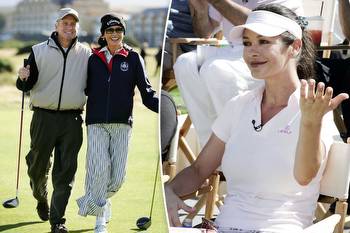 Catherine Zeta-Jones makes Michael Douglas flash her at golf