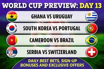 Day 13: Tips and prediction for Brazil and Cristiano Ronaldo plus free bets and bonus sign-up offers