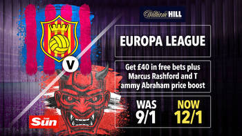 Europa League PRICE BOOST: Get Marcus Rashford and Tammy Abraham both to score at 12-1, plus £40 bonus with William Hill