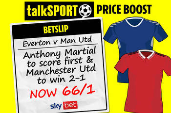 Everton v Manchester United: Get Anthony Martial to score first and Man Utd to win 2-1 at 66/1 with Sky Bet!