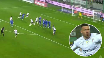Ex-Arsenal star Lukas Podolski, 37, rolls back the years with thunderbolt free-kick as he scores twice in comeback win