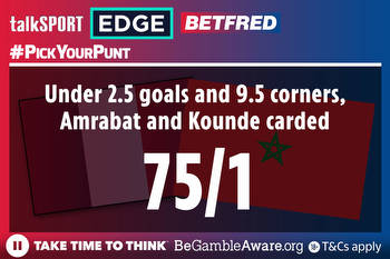 France v Morocco 75/1 PickYourPunt: Under 2.5 goals and 9.5 corners, Amrabat and Kounde carded on Betfred