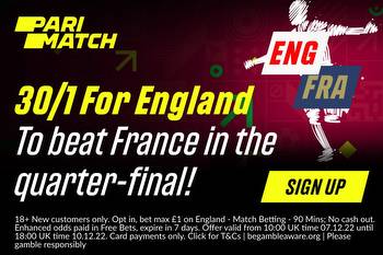 Get 30/1 odds on England to beat France with Parimatch for World Cup Quarter Final