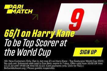 Get Harry Kane to win the World Cup Golden Boot at 66/1 with Parimatch!