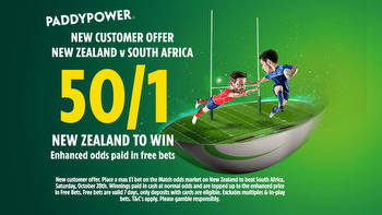 Get New Zealand to beat South Africa in Rugby World Cup final at 50/1 with Paddy Power
