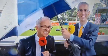 Irish TV presenters battle the weather live on air as wind and rain cause havoc at the Curragh