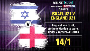 Israel U21 v England U21 14/1 #PickYourPunt: Eng win to nil, Anthony Gordon to score, under 7 corners, 3+ cards on Betfred