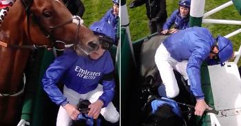 Jockey smacked in the head by horse in dramatic scenes at start of race at Epsom