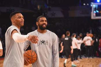 Kyrie Irving has a wholesome moment with Russell Westbrook before LA Lakers vs Brooklyn Nets