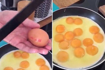 Man beats incredible odds of 84 TRILLION-TO-ONE to crack seven double yolk eggs from one box
