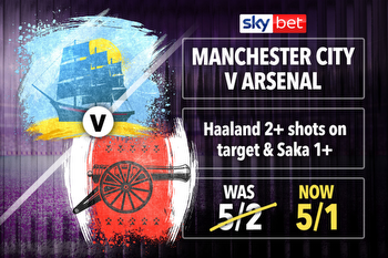 Man City vs Arsenal ODDS BOOST: Get Haaland to have 2+ shots on target and Saka 1+ at boosted 5/1 with Sky Bet