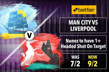 Man City vs Liverpool: Darwin Nunez 1+ headed shot on target NOW 9/2