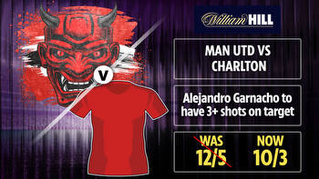 Man Utd vs Charlton: Get Alejandro Garnacho to have 3+ shots on target at 10-3 with William Hill