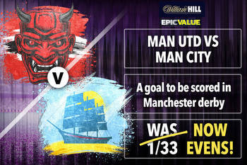 Man Utd vs Man City BOOST: Get Evens for goal to be scored in Manchester derby with William Hill