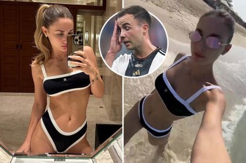Mario Gotze's model wife helps him get over World Cup heartbreak as she strips down to tiny bikini on the beach