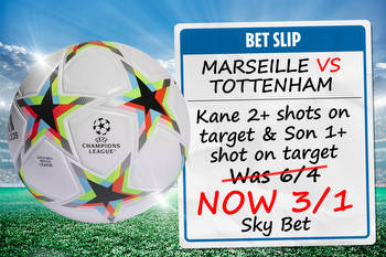 Marseille vs Spurs boost: Kane 2+ shots on target & Son 1+ shot on target NOW 3/1