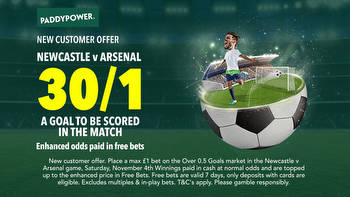 Newcastle vs Arsenal: Get 30/1 for a goal to be scored in Saturday night's huge EPL clash with Paddy Power
