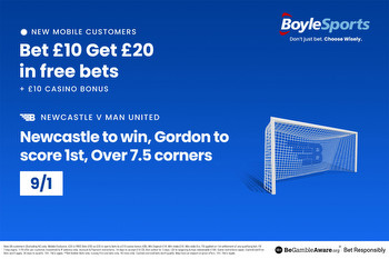 Newcastle vs Man Utd: Get £20 free bets and £10 casino bonus with BoyleSports, plus 9/1 price boost