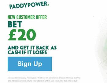 Paddy Power Premier League Free Bet: £20 Back If 1st Bet Loses