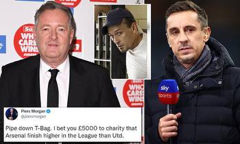 Piers Morgan tells Gary Neville to 'PIPE DOWN' after he said Arsenal wouldn't win the Premier League