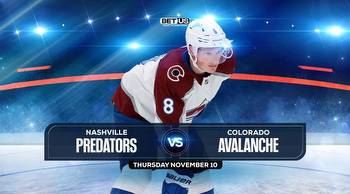 Predators vs Avalanche Prediction, Odds & Picks Nov 10