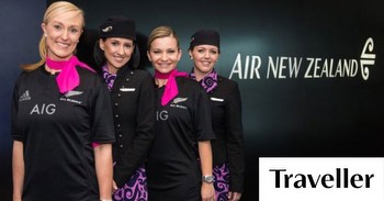 Qantas air stewards wear All Blacks jerseys for a day after losing Rugby World Cup bet to Air New Zealand