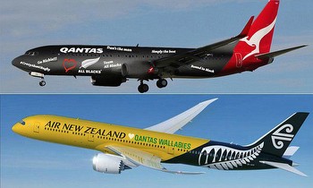 Qantas and Air New Zealand compete in plane painting contest for Rugby World Cup