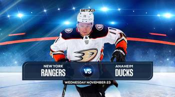 Rangers vs Ducks Prediction, Odds & Picks Nov 23