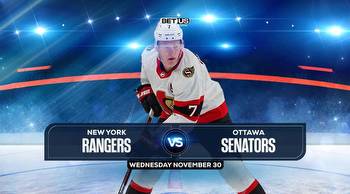Rangers vs Senators Prediction, Preview, Stream, Odds, Nov. 30