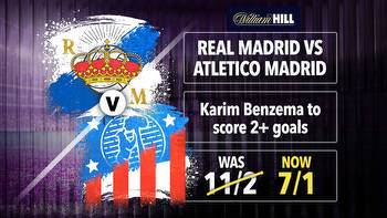 Real Madrid vs Atletico Madrid: Get Karim Benzema to score 2+ goals at 7-1 with William Hill, plus £40 bonus