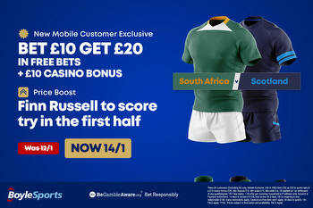 Rugby World Cup: Get £20 free bets, £10 casino bonus and Finn Russell boost with BoyleSports