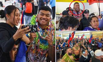 Samoan Rugby League World Cup stars receive incredible welcome home from England at Sydney Airport
