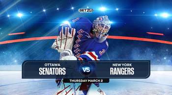 Senators vs Rangers Prediction, Stream, Odds and Picks Mar 2