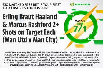 SUPER BOOST: Erling Haaland and Marcus Rashford 2+ Shots on Target Each (Man United v Man City) NOW 7/1 on Betway