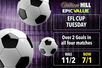 Tuesday's EFL Cup: Over 2 Goals in all four games at boosted to 7/1!