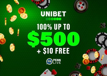 Unibet Casino promo PA: 100% up to $500 + $10 free