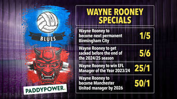 Wayne Rooney 50/1 to be Man Utd manager, and ODDS-ON to be sacked by Birmingham before the end of the 2024/25 season