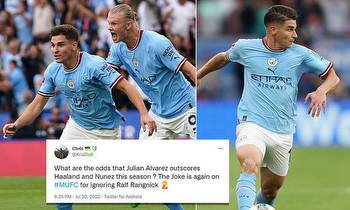 'What are the odds he outscores Haaland?': Julian Alvarez hailed after scoring first Man City goal