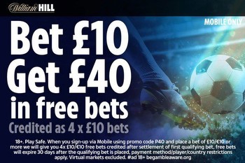 Wimbledon 2023 new customer betting offer: Bet £10 on mobile get £40 free bets on William Hill