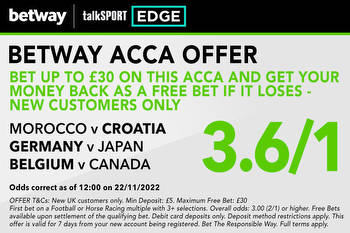 Win £139 or get £30 matched FREE BET if your first World Cup acca loses with Betway