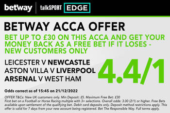 Win £161 or get £30 matched FREE BET if your first Premier League acca loses with Betway