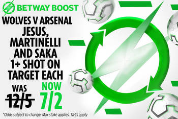 Wolves v Arsenal: Get Jesus, Martinelli and Saka all to have 1+ shot on target now at 7/2 with Betway!